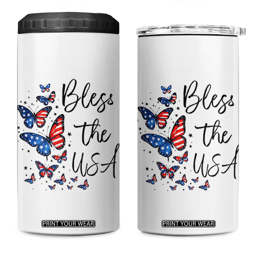 Bless The USA 4th of July 4 in 1 Can Cooler Tumbler Patriotic American Flag Butterfly Independence Day TS11 One Size: 16 oz White Print Your Wear
