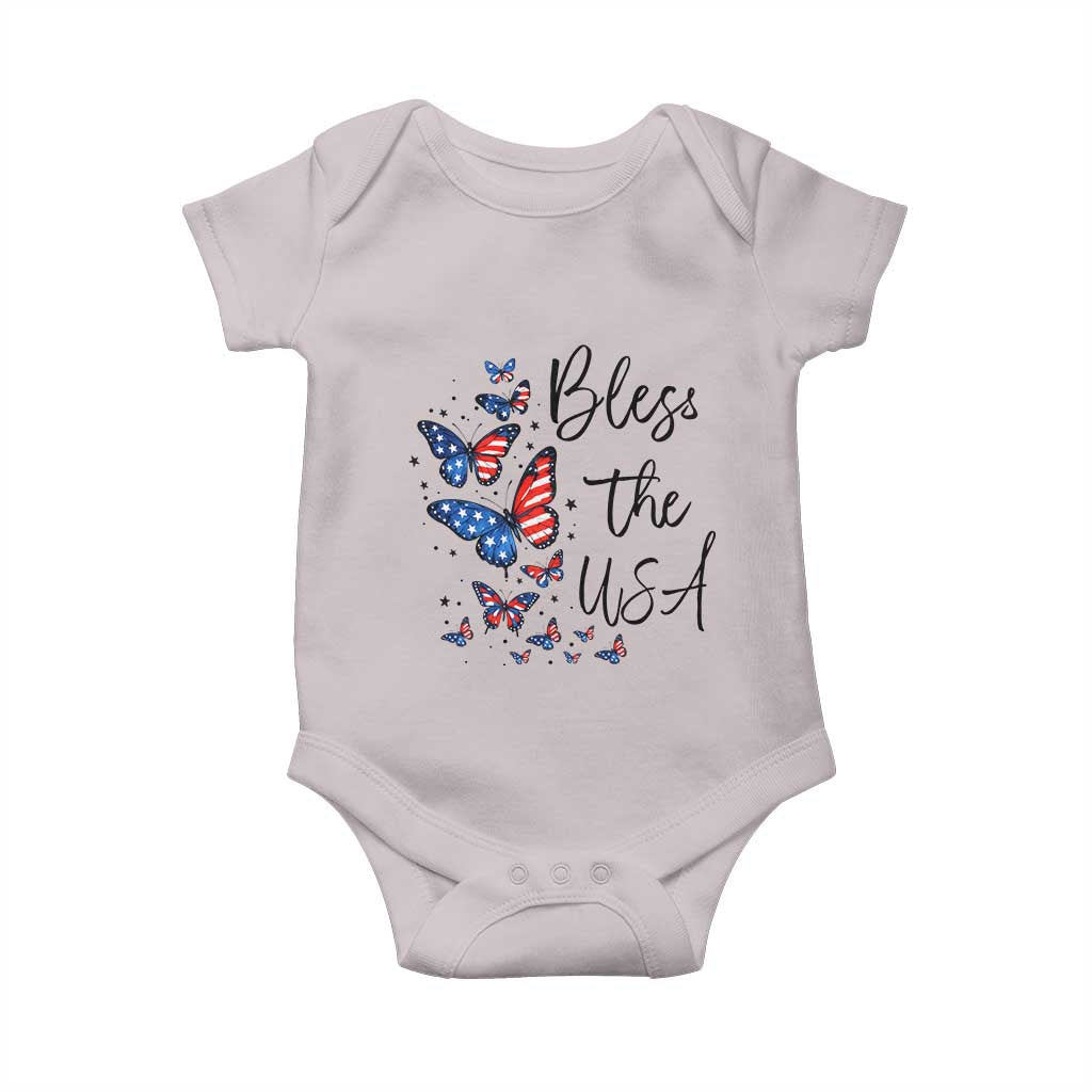 Bless The USA 4th of July Baby Onesie Patriotic American Flag Butterfly Independence Day TS11 Ice Gray Print Your Wear