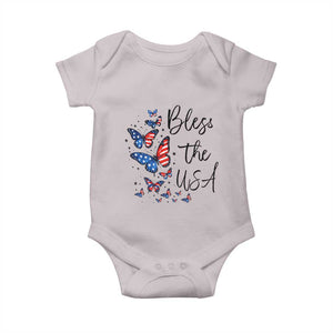 Bless The USA 4th of July Baby Onesie Patriotic American Flag Butterfly Independence Day TS11 Ice Gray Print Your Wear