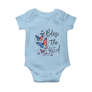 Bless The USA 4th of July Baby Onesie Patriotic American Flag Butterfly Independence Day TS11 Light Blue Print Your Wear
