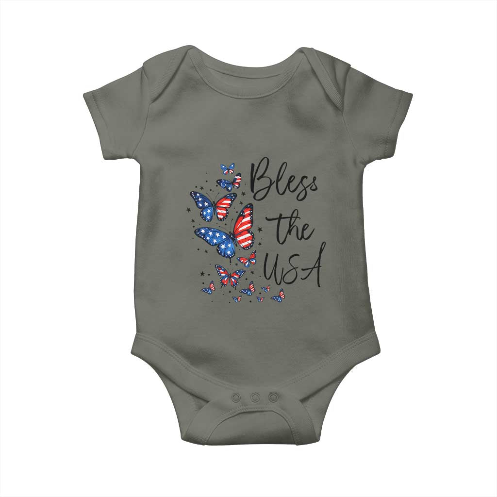 Bless The USA 4th of July Baby Onesie Patriotic American Flag Butterfly Independence Day TS11 Military Green Print Your Wear