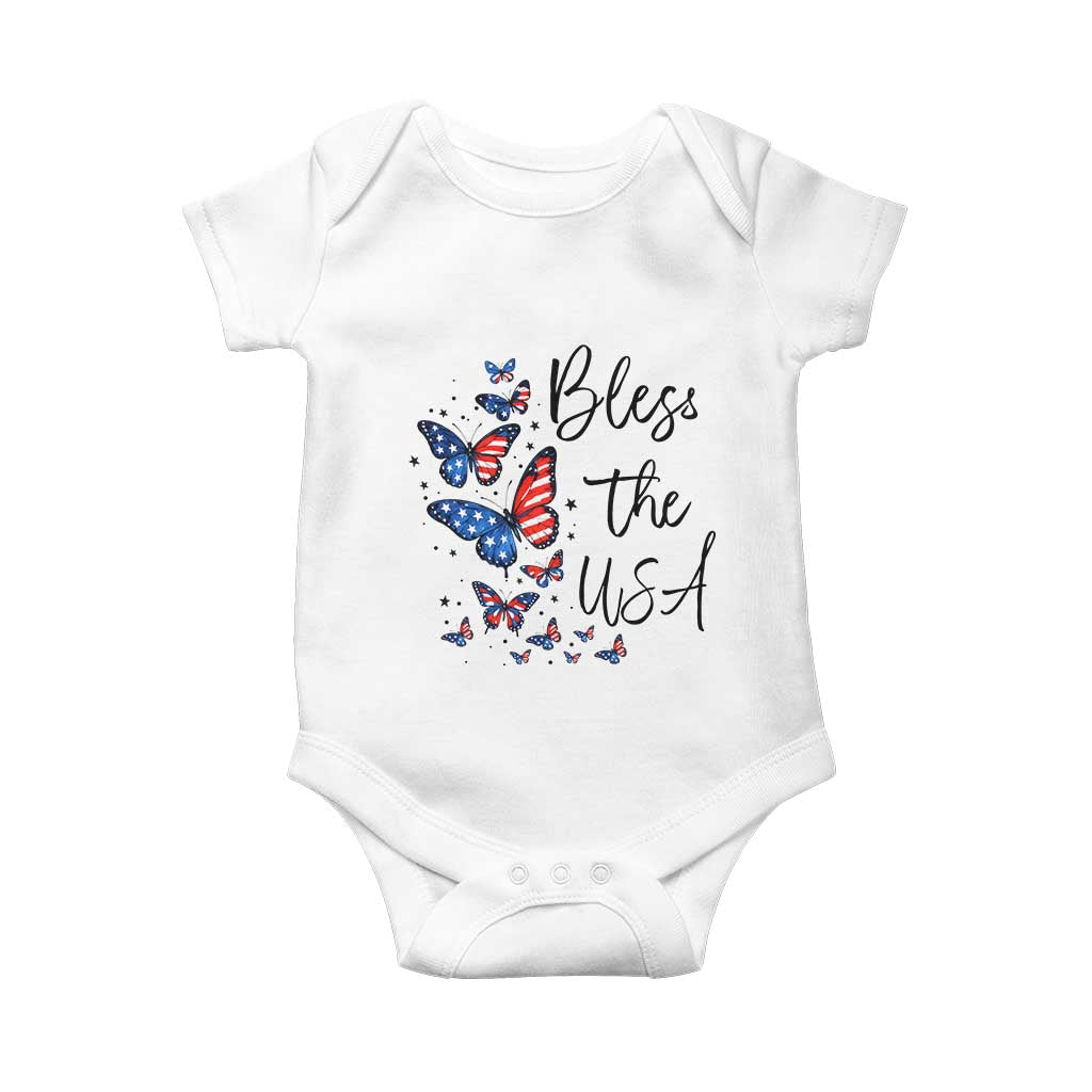 Bless The USA 4th of July Baby Onesie Patriotic American Flag Butterfly Independence Day TS11 White Print Your Wear