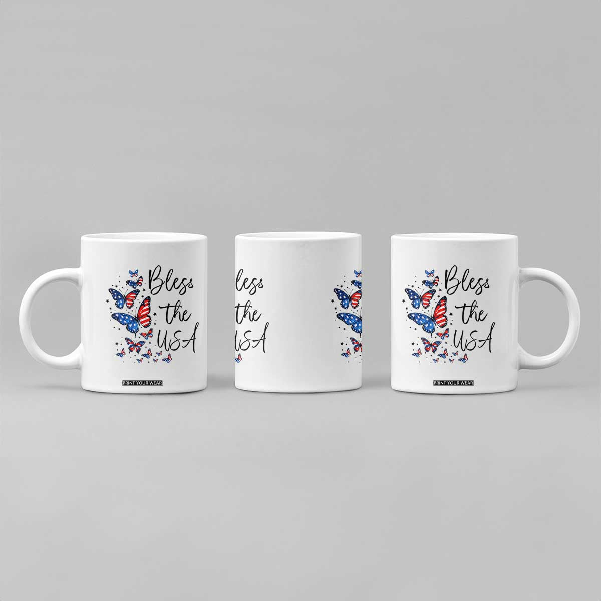 Bless The USA 4th of July Coffee Mug Patriotic American Flag Butterfly Independence Day TS11 Print Your Wear