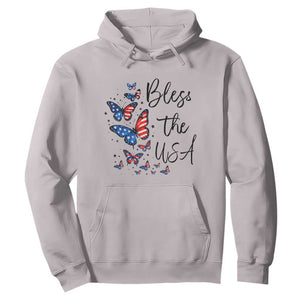 Bless The USA 4th of July Hoodie Patriotic American Flag Butterfly Independence Day TS11 Ice Gray Print Your Wear