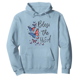 Bless The USA 4th of July Hoodie Patriotic American Flag Butterfly Independence Day TS11 Light Blue Print Your Wear