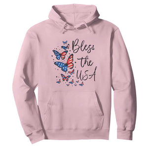 Bless The USA 4th of July Hoodie Patriotic American Flag Butterfly Independence Day TS11 Light Pink Print Your Wear