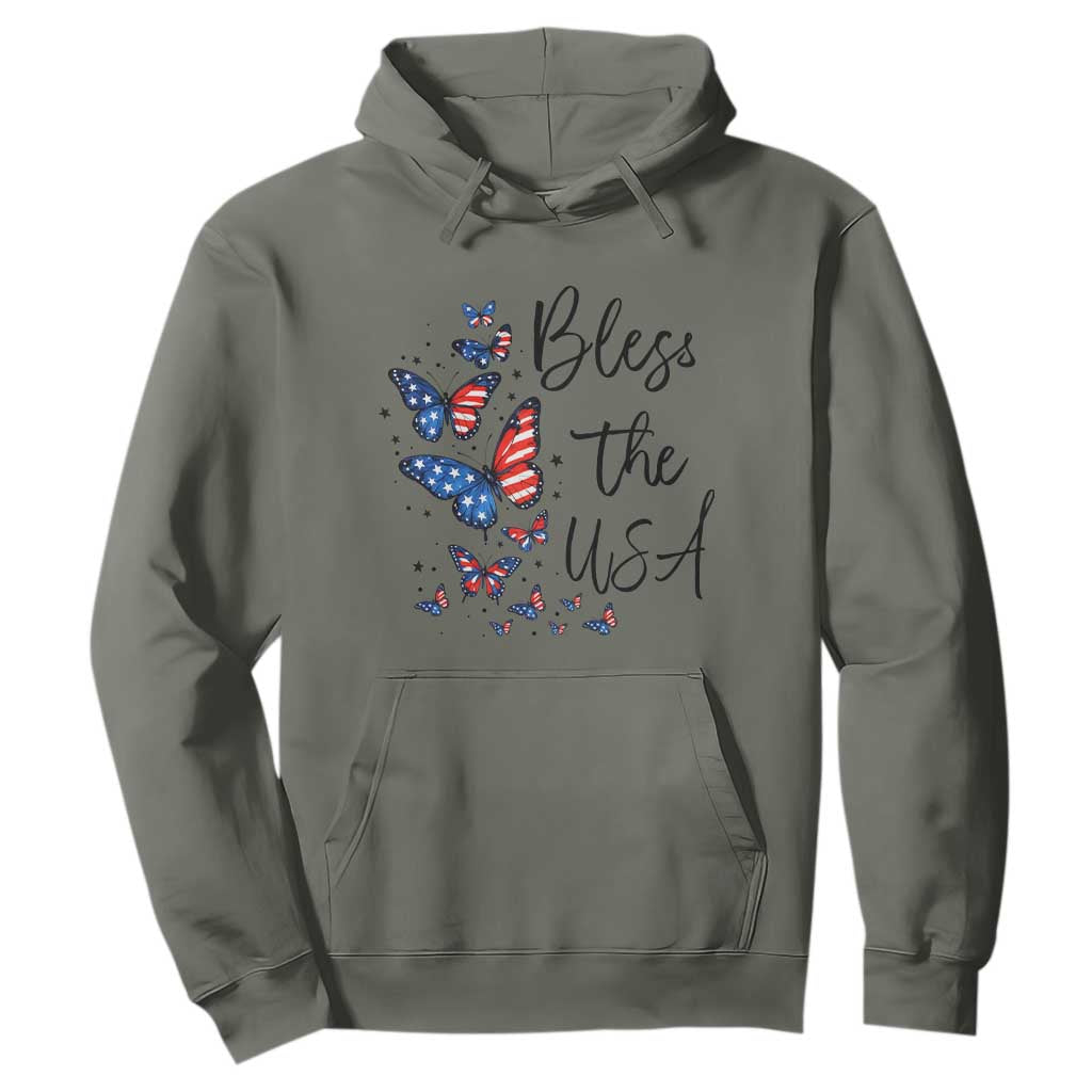 Bless The USA 4th of July Hoodie Patriotic American Flag Butterfly Independence Day TS11 Military Green Print Your Wear