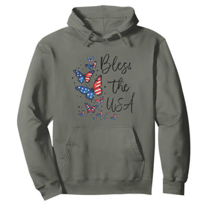 Bless The USA 4th of July Hoodie Patriotic American Flag Butterfly Independence Day TS11 Military Green Print Your Wear
