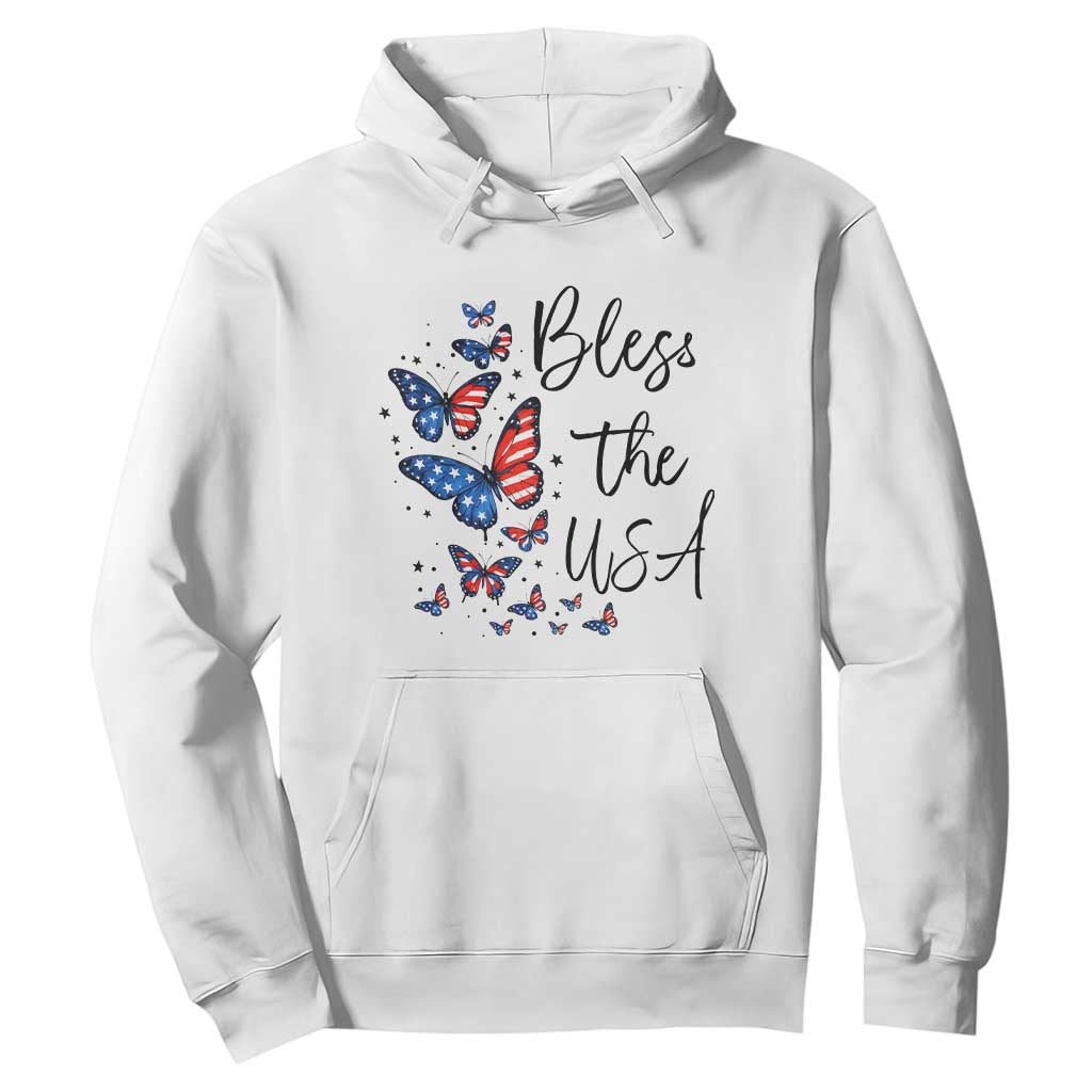 Bless The USA 4th of July Hoodie Patriotic American Flag Butterfly Independence Day TS11 White Print Your Wear