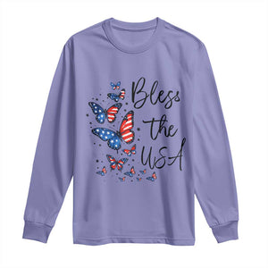 Bless The USA 4th of July Long Sleeve Shirt Patriotic American Flag Butterfly Independence Day TS11 Violet Print Your Wear