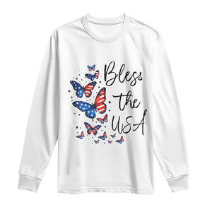 Bless The USA 4th of July Long Sleeve Shirt Patriotic American Flag Butterfly Independence Day TS11 White Print Your Wear