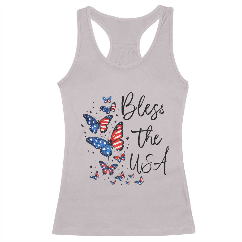 Bless The USA 4th of July Racerback Tank Top Patriotic American Flag Butterfly Independence Day TS11 Ice Gray Print Your Wear