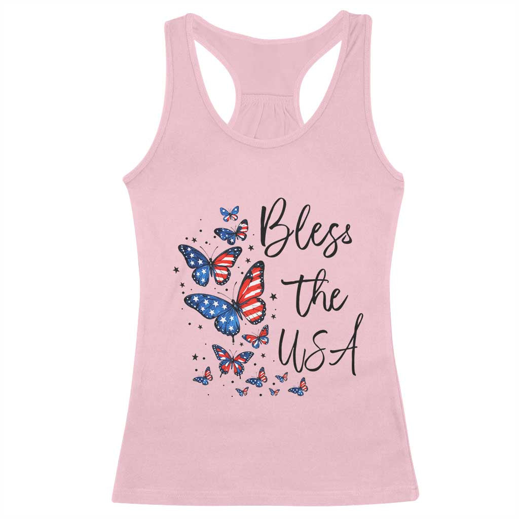 Bless The USA 4th of July Racerback Tank Top Patriotic American Flag Butterfly Independence Day TS11 Light Pink Print Your Wear