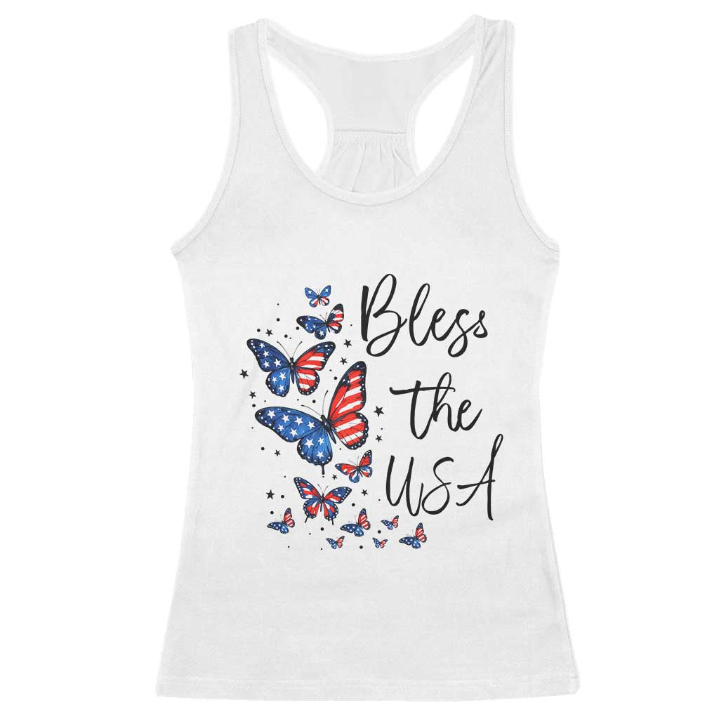 Bless The USA 4th of July Racerback Tank Top Patriotic American Flag Butterfly Independence Day TS11 White Print Your Wear
