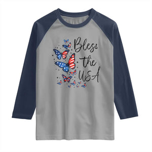 Bless The USA 4th of July Raglan Shirt Patriotic American Flag Butterfly Independence Day TS11 Sport Gray Navy Print Your Wear
