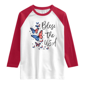 Bless The USA 4th of July Raglan Shirt Patriotic American Flag Butterfly Independence Day TS11 White Red Print Your Wear