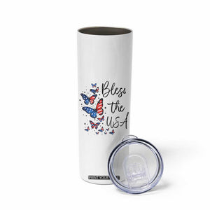 Bless The USA 4th of July Skinny Tumbler Patriotic American Flag Butterfly Independence Day TS11 Print Your Wear