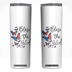 Bless The USA 4th of July Skinny Tumbler Patriotic American Flag Butterfly Independence Day TS11 White Print Your Wear