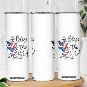 Bless The USA 4th of July Skinny Tumbler Patriotic American Flag Butterfly Independence Day TS11 Print Your Wear