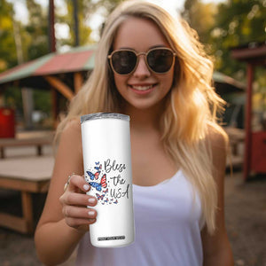 Bless The USA 4th of July Skinny Tumbler Patriotic American Flag Butterfly Independence Day TS11 Print Your Wear