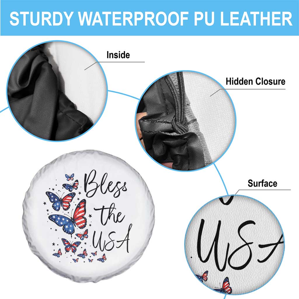 Bless The USA 4th of July Spare Tire Cover Patriotic American Flag Butterfly Independence Day TS11 Print Your Wear