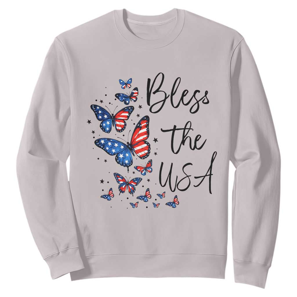 Bless The USA 4th of July Sweatshirt Patriotic American Flag Butterfly Independence Day TS11 Ice Gray Print Your Wear