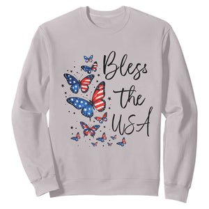 Bless The USA 4th of July Sweatshirt Patriotic American Flag Butterfly Independence Day TS11 Ice Gray Print Your Wear