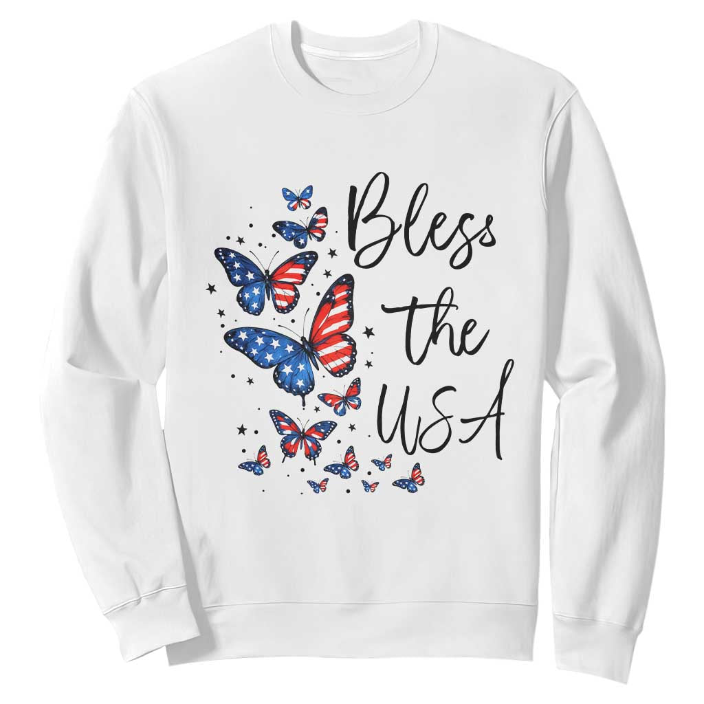 Bless The USA 4th of July Sweatshirt Patriotic American Flag Butterfly Independence Day TS11 White Print Your Wear