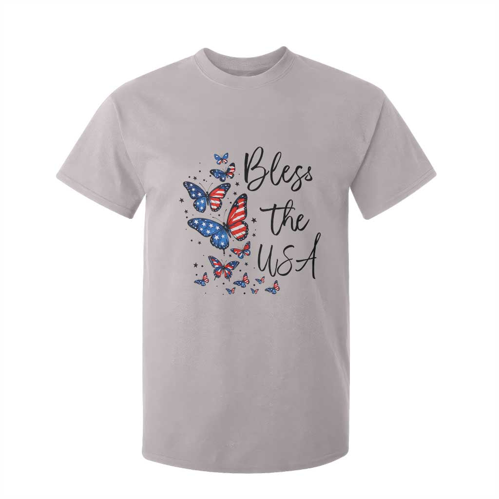 Bless The USA 4th of July T Shirt For Kid Patriotic American Flag Butterfly Independence Day TS11 Ice Gray Print Your Wear
