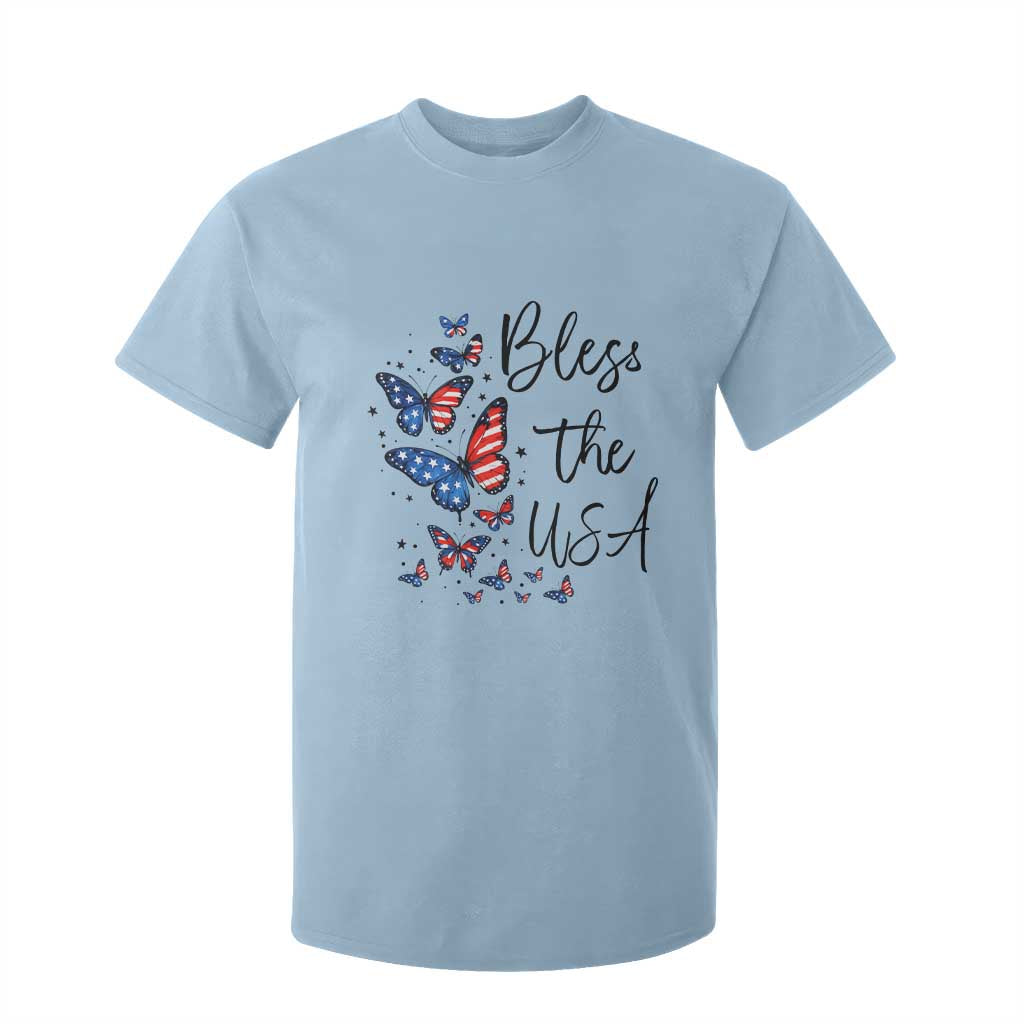 Bless The USA 4th of July T Shirt For Kid Patriotic American Flag Butterfly Independence Day TS11 Light Blue Print Your Wear