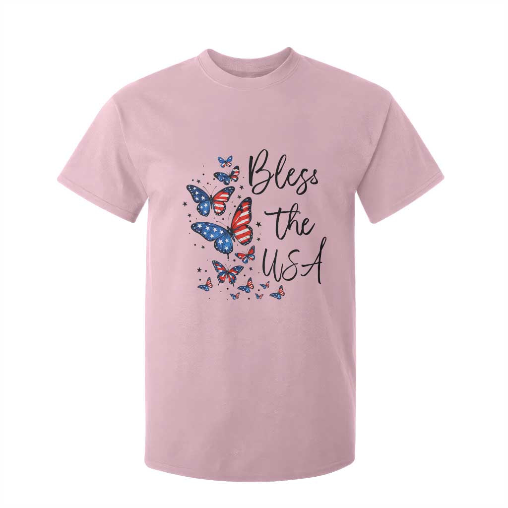 Bless The USA 4th of July T Shirt For Kid Patriotic American Flag Butterfly Independence Day TS11 Light Pink Print Your Wear