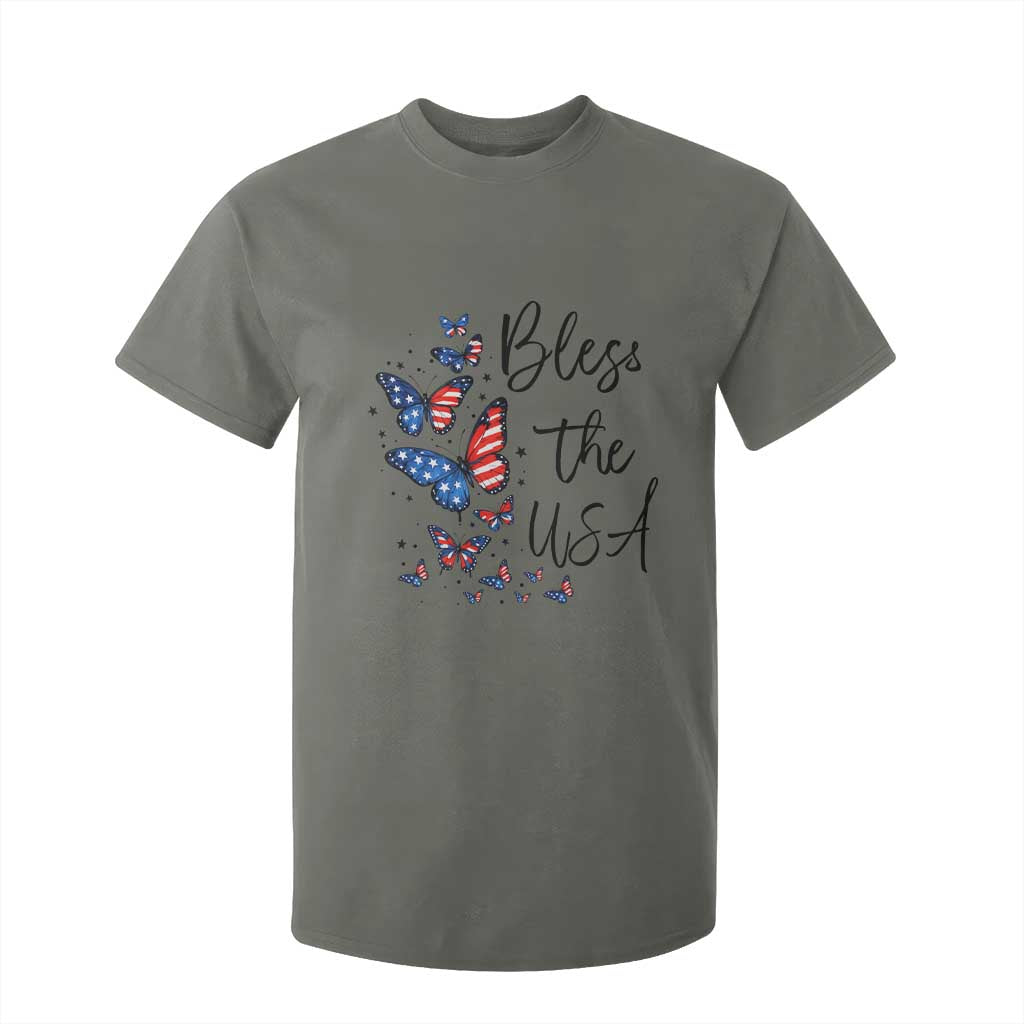 Bless The USA 4th of July T Shirt For Kid Patriotic American Flag Butterfly Independence Day TS11 Military Green Print Your Wear