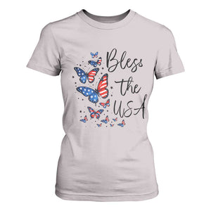 Bless The USA 4th of July T Shirt For Women Patriotic American Flag Butterfly Independence Day TS11 Ice Gray Print Your Wear