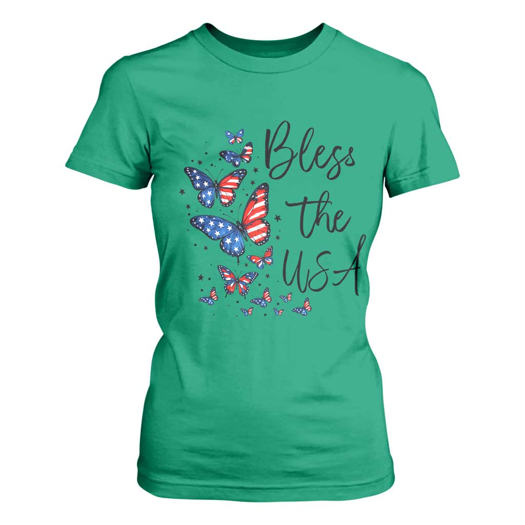 Bless The USA 4th of July T Shirt For Women Patriotic American Flag Butterfly Independence Day TS11 Irish Green Print Your Wear