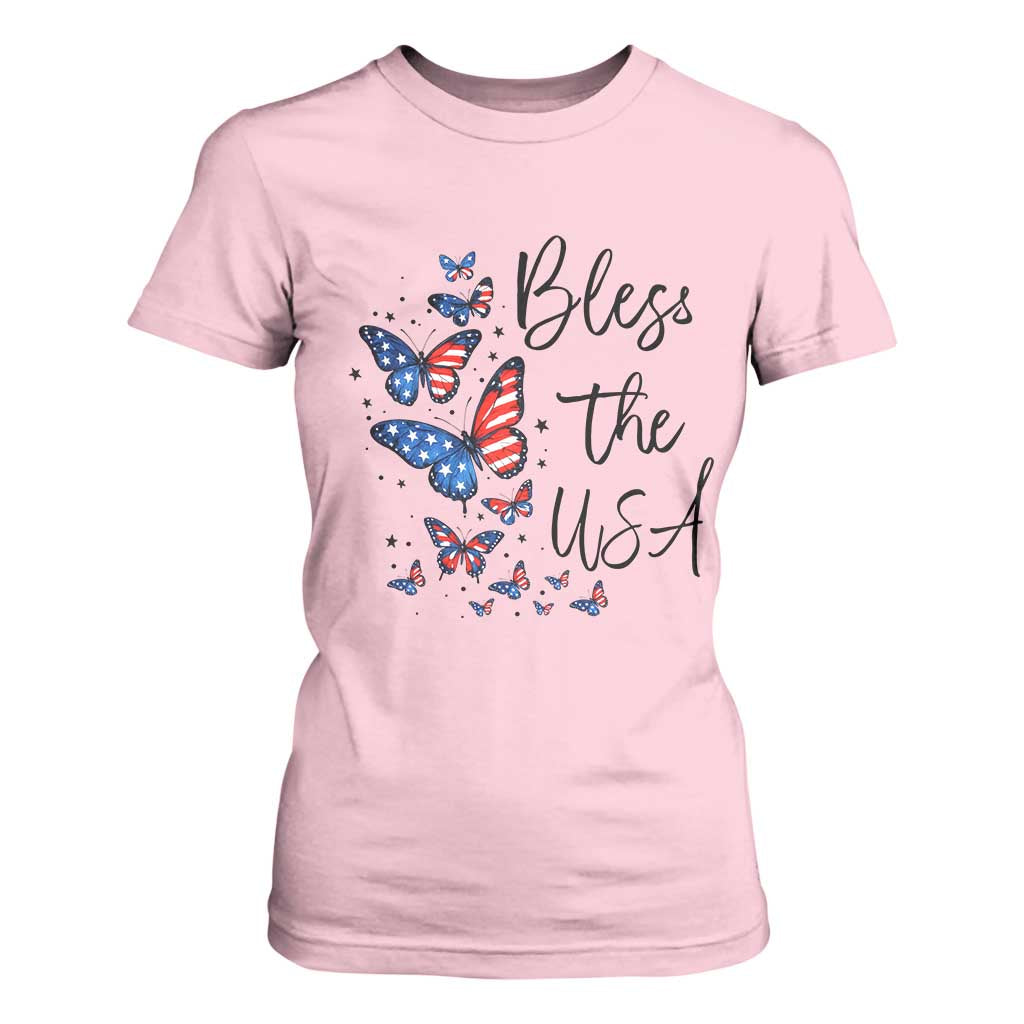 Bless The USA 4th of July T Shirt For Women Patriotic American Flag Butterfly Independence Day TS11 Light Pink Print Your Wear