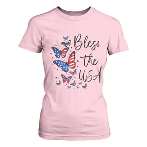 Bless The USA 4th of July T Shirt For Women Patriotic American Flag Butterfly Independence Day TS11 Light Pink Print Your Wear