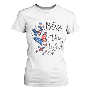 Bless The USA 4th of July T Shirt For Women Patriotic American Flag Butterfly Independence Day TS11 White Print Your Wear