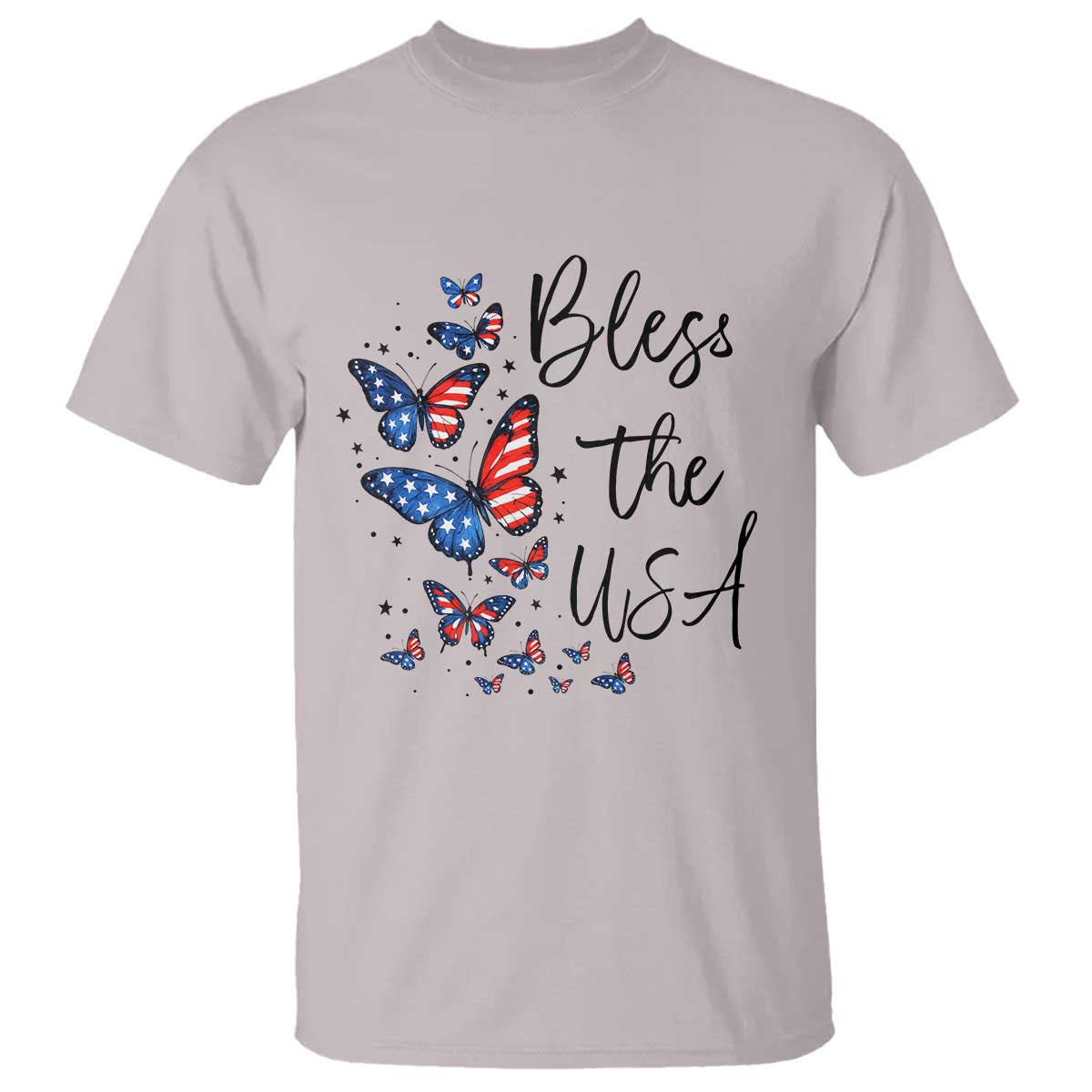 Bless The USA 4th of July T Shirt Patriotic American Flag Butterfly Independence Day TS11 Ice Gray Print Your Wear