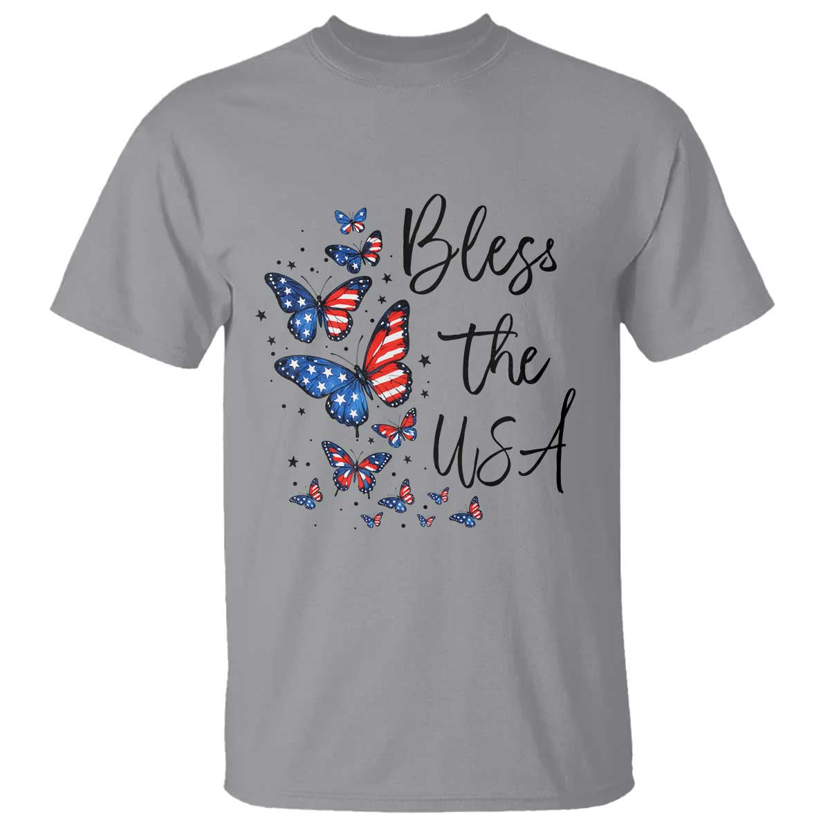 Bless The USA 4th of July T Shirt Patriotic American Flag Butterfly Independence Day TS11 Sport Gray Print Your Wear