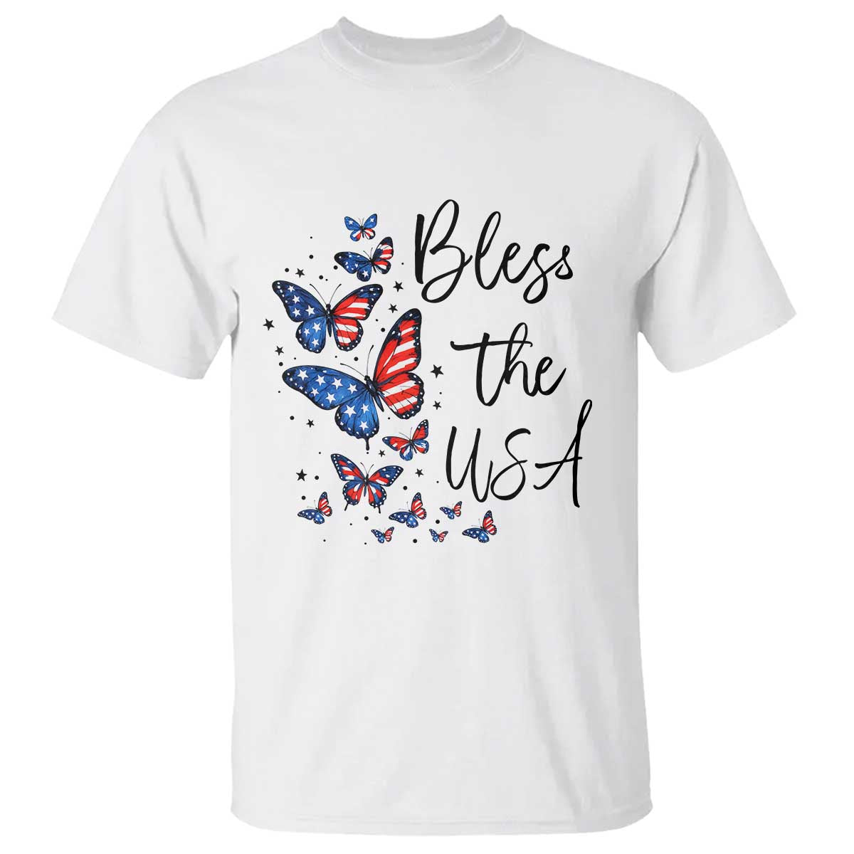 Bless The USA 4th of July T Shirt Patriotic American Flag Butterfly Independence Day TS11 White Print Your Wear