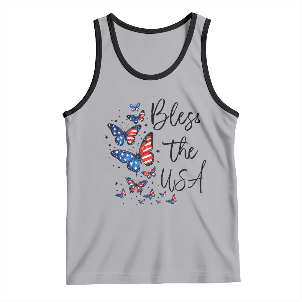 Bless The USA 4th of July Tank Top Patriotic American Flag Butterfly Independence Day TS11 Athletic Heather Black Print Your Wear
