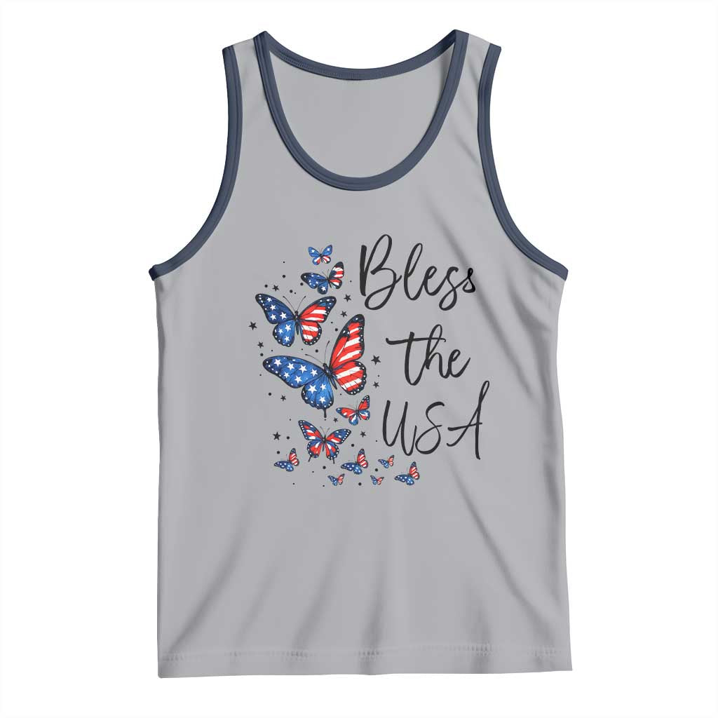 Bless The USA 4th of July Tank Top Patriotic American Flag Butterfly Independence Day TS11 Athletic Heather Navy Print Your Wear