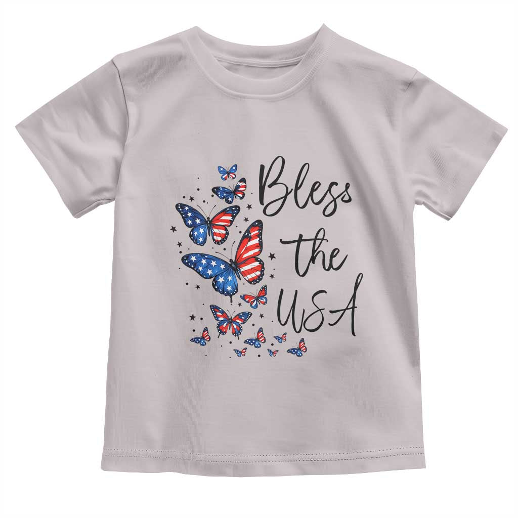 Bless The USA 4th of July Toddler T Shirt Patriotic American Flag Butterfly Independence Day TS11 Ice Gray Print Your Wear