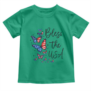 Bless The USA 4th of July Toddler T Shirt Patriotic American Flag Butterfly Independence Day TS11 Irish Green Print Your Wear