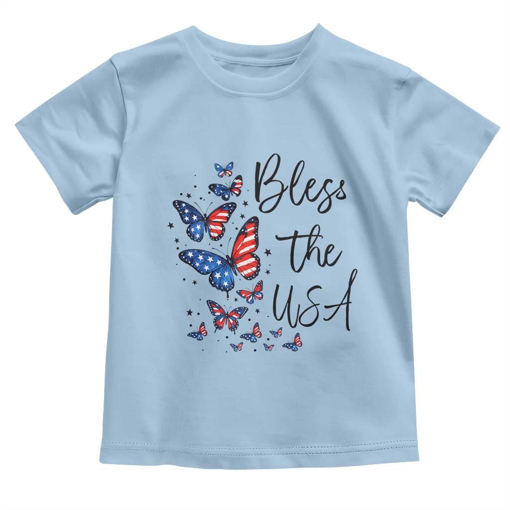 Bless The USA 4th of July Toddler T Shirt Patriotic American Flag Butterfly Independence Day TS11 Light Blue Print Your Wear