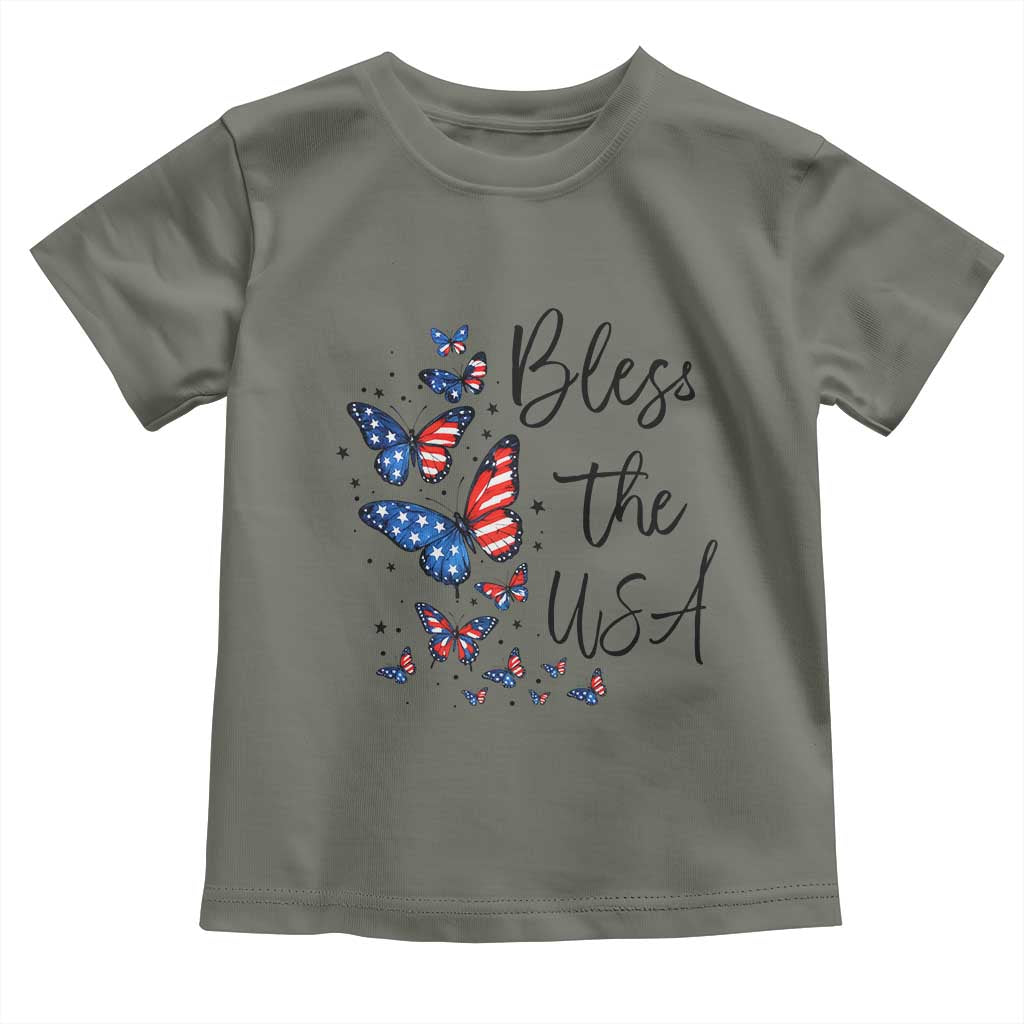 Bless The USA 4th of July Toddler T Shirt Patriotic American Flag Butterfly Independence Day TS11 Military Green Print Your Wear