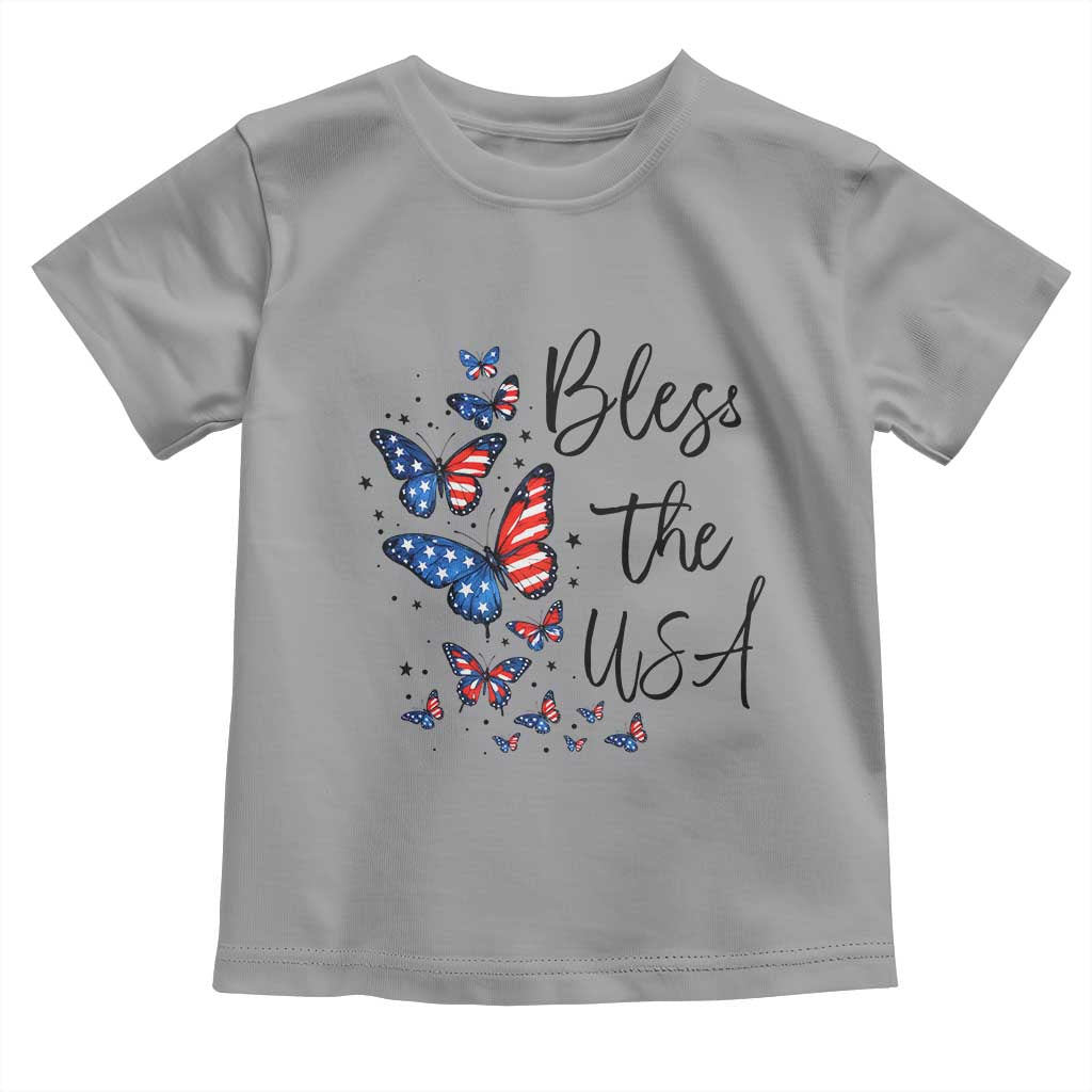Bless The USA 4th of July Toddler T Shirt Patriotic American Flag Butterfly Independence Day TS11 Sport Gray Print Your Wear