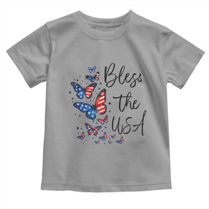 Bless The USA 4th of July Toddler T Shirt Patriotic American Flag Butterfly Independence Day TS11 Sport Gray Print Your Wear