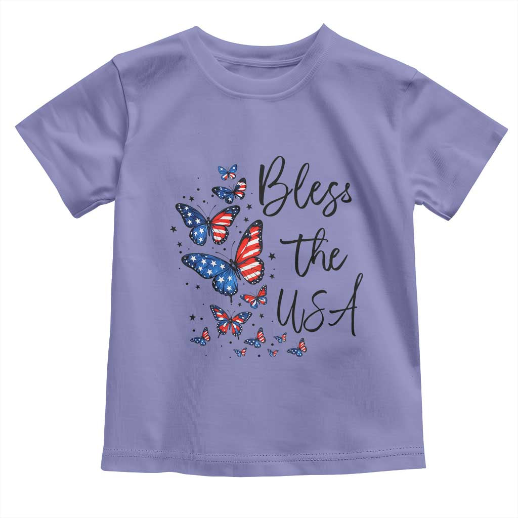 Bless The USA 4th of July Toddler T Shirt Patriotic American Flag Butterfly Independence Day TS11 Violet Print Your Wear