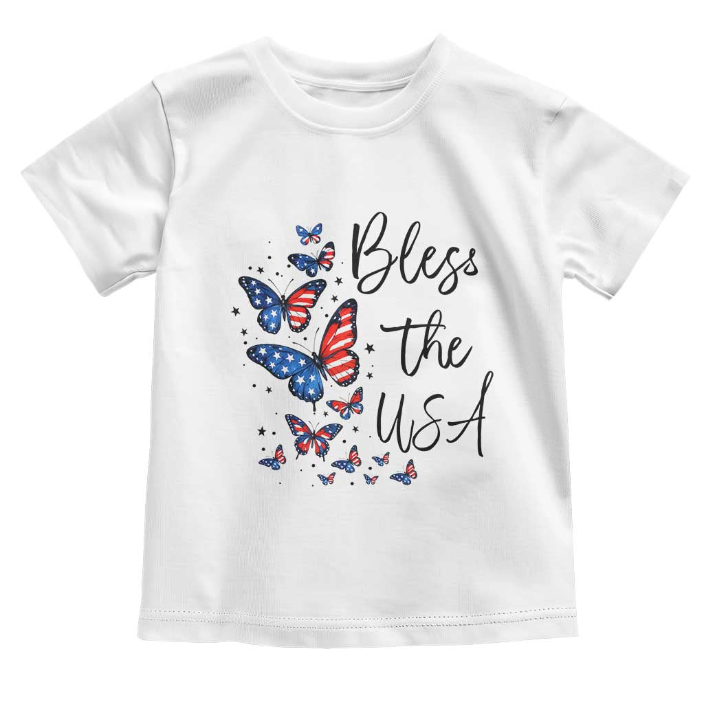 Bless The USA 4th of July Toddler T Shirt Patriotic American Flag Butterfly Independence Day TS11 White Print Your Wear